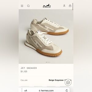 Hermes Jet Sneaker Men size 43.5 Beige Esquisse / Glaise
